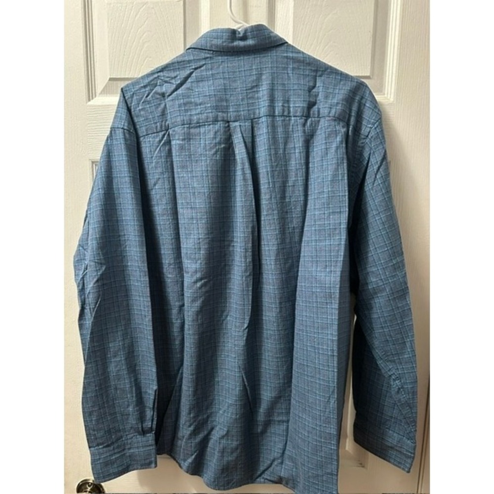 St Johns Bay Mens Large Blue Plaid Long Sleeve Button Down Cotton Shirt - Picture 6 of 7